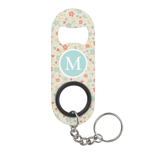 Pastel Pretty Spring Floral Pattern Monogram Mini Flaschenöffner (Rückseite)