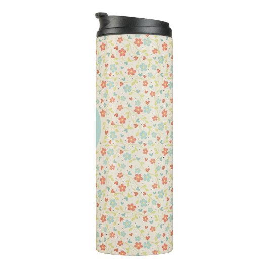 Pastel Pretty Spring Floral Pattern Monogram Thermosbecher (Nach rechts gedreht)