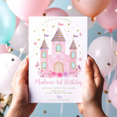 Pastel Princess Castle Butterfly Flower Birthday Einladung