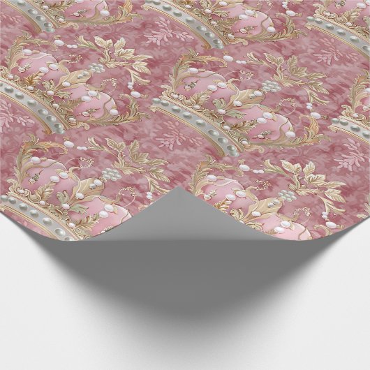 Pastel Princess Crowns Damask Pearls Geschenkpapier (Ecke)