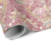 Pastel Princess Crowns Damask Pearls Geschenkpapier (Rolleneckpunkt)