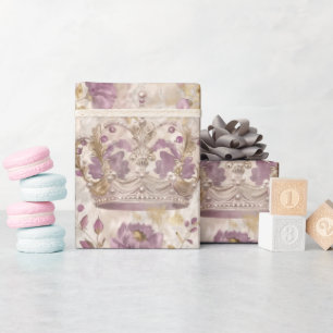 Pastel Princess Crowns Damask Pearls Geschenkpapier