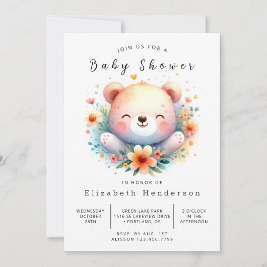 Pastel Printable Bear Baby Dusche Einladung (Vorderseite)