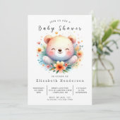 Pastel Printable Bear Baby Dusche Einladung (Stehend Vorderseite)