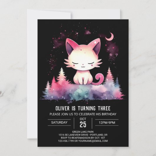 Pastel Printable Cat Birthday Einladung (Vorderseite)