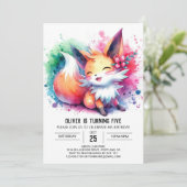 Pastel Printable Fox Birthday Einladung (Stehend Vorderseite)