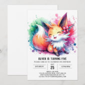Pastel Printable Fox Birthday Einladung (Vorne/Hinten)