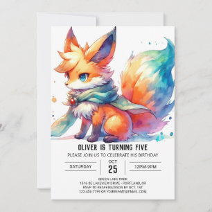 Pastel Printable Fox Birthday Einladung