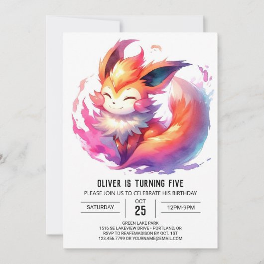 Pastel Printable Fox Birthday Einladung (Vorderseite)