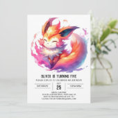 Pastel Printable Fox Birthday Einladung (Stehend Vorderseite)