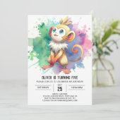 Pastel Printable Monkey Birthday Einladung (Stehend Vorderseite)