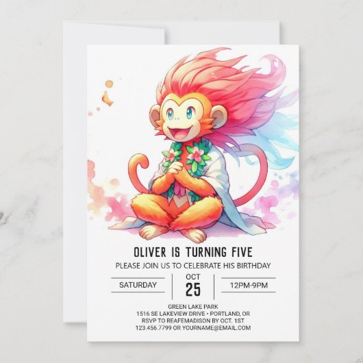 Pastel Printable Monkey Birthday Einladung (Vorderseite)