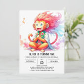 Pastel Printable Monkey Birthday Einladung (Stehend Vorderseite)
