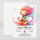 Pastel Printable Monkey Birthday Einladung (Vorne/Hinten)