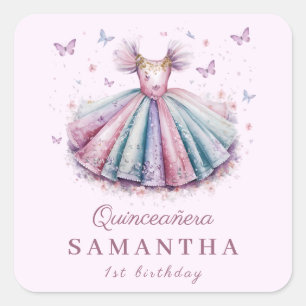 Pastel-Prinzessin zum 1. Geburtstag Quadratischer Aufkleber