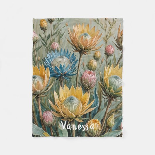 Pastel Protea Traumhaft: Elegante Blumen Fleecedecke (Vorderseite)