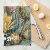 Pastel Protea Traumhaft: Elegante Blumen Geschirrtuch (Viertel Falte)
