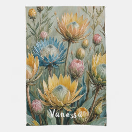Pastel Protea Traumhaft: Elegante Blumen Geschirrtuch