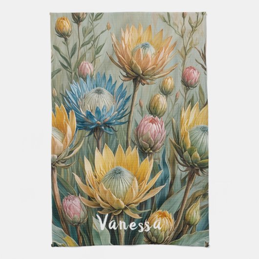 Pastel Protea Traumhaft: Elegante Blumen Geschirrtuch (Vertikal)