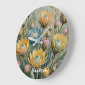 Pastel Protea Traumhaft: Elegante Blumen Große Wanduhr (Winkel)