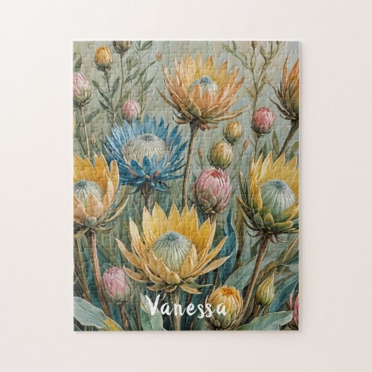 Pastel Protea Traumhaft: Elegante Blumen Puzzle (Vertikal)