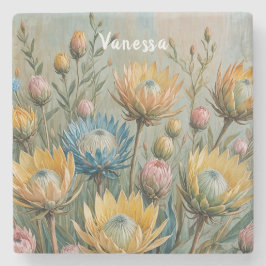 Pastel Protea Traumhaft: Elegante Blumen Steinuntersetzer
