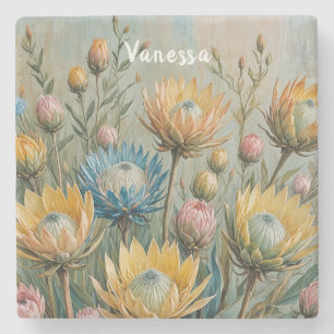 Pastel Protea Traumhaft: Elegante Blumen Steinuntersetzer