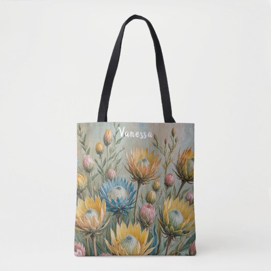 Pastel Protea Traumhaft: Elegante Blumen Tasche (Vorderseite)