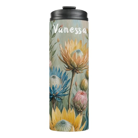 Pastel Protea Traumhaft: Elegante Blumen Thermosbecher (Vorderseite)