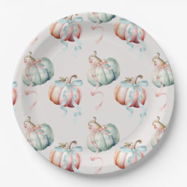 Pastel Pumpkin and Bow Gender Reveal Charger Plate Pappteller