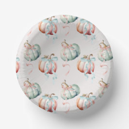 Pastel Pumpkin and Bows Gender Reveal Paper Bowl Pappteller