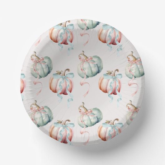 Pastel Pumpkin and Bows Gender Reveal Paper Bowl Pappteller (Vorderseite)