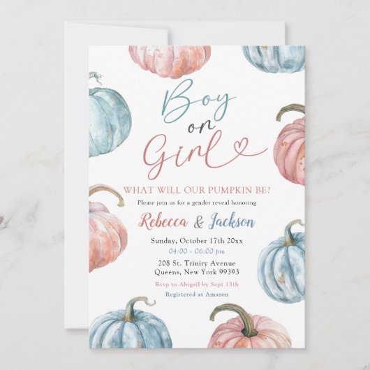 Pastel Pumpkin Boy oder Girl Fall Gender-Offenbaru Einladung (Vorderseite)