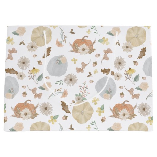 Pastel Pumpkin Fall Floral Geschenktasche Große Geschenktüte (Vorderseite)
