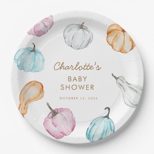 Pastel Pumpkin Gender Neutral Fall Baby Dusche Pappteller (Vorderseite)