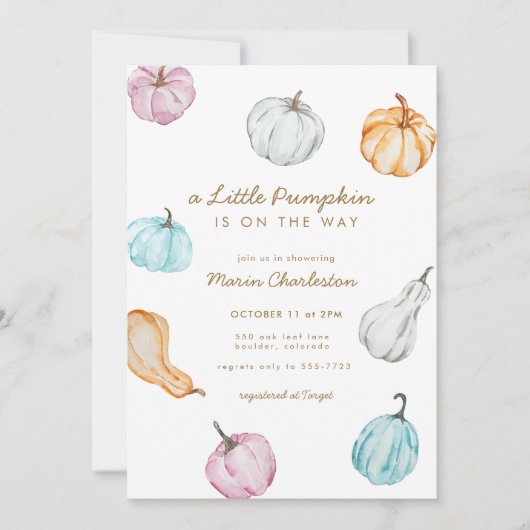 Pastel Pumpkin Gender Neutral Fall Baby Shower Einladung (Vorderseite)