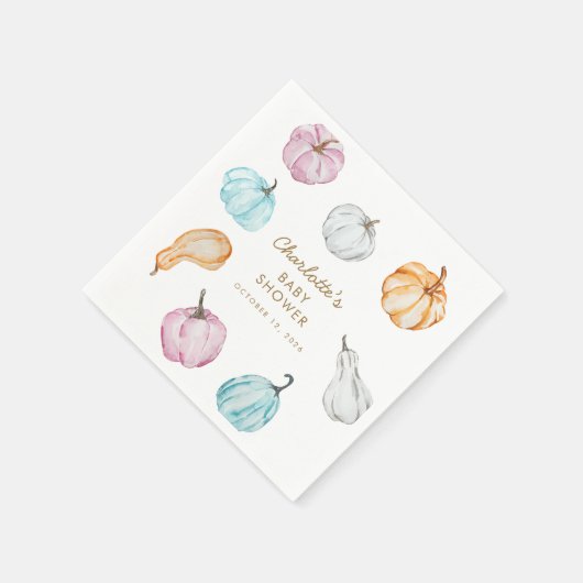 Pastel Pumpkin Gender Neutral Fall Baby Shower Serviette (Ecke)