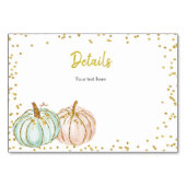 Pastel Pumpkin Gender Reveal Unterkunft Details Tischnummer (Vorderseite)