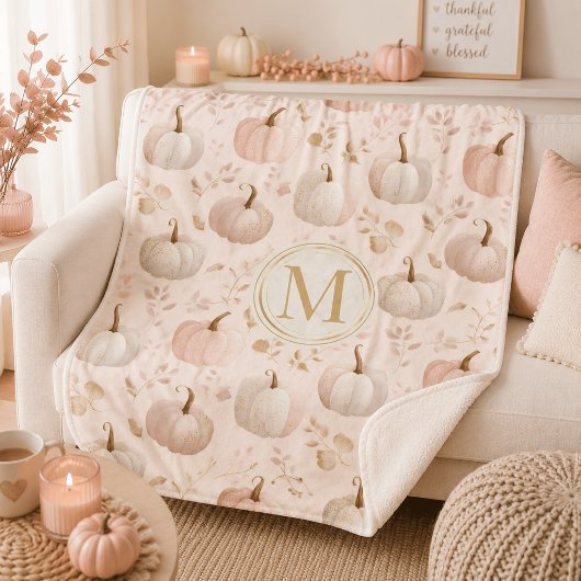 Pastel Pumpkin Monogram - Personalisiert Initial Sherpadecke