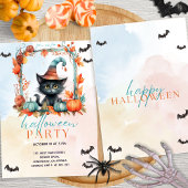 Pastel Pumpkin Patch Black Cat Halloween-Party Einladung