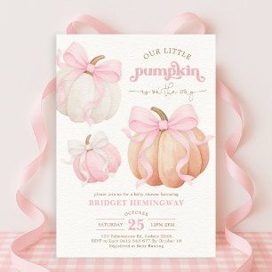 Pastel Pumpkin Pink Bow Girl Babydusche Einladung