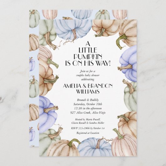 Pastel Pumpkins Boy Baby Shower Einladungen (Vorne/Hinten)