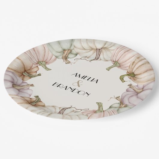 Pastel Pumpkins Fall Pappteller (Schrägansicht)