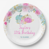 Pastel Pumpkins Floral Birthday Party Pappteller (Vorderseite)