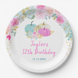 Pastel Pumpkins Floral Birthday Party Pappteller