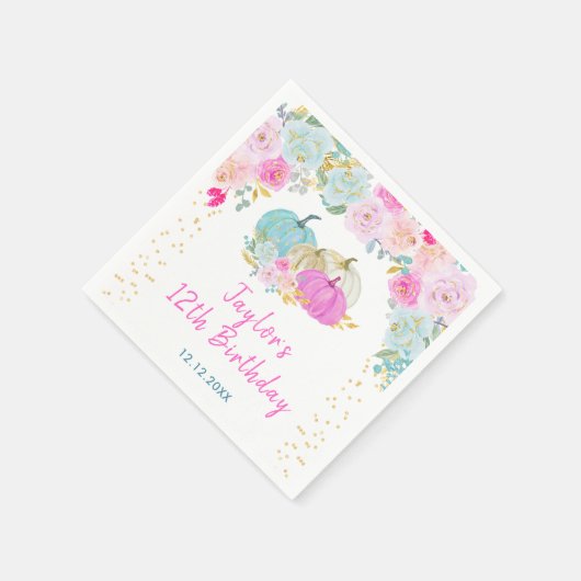 Pastel Pumpkins Floral Birthday Party Serviette (Ecke)