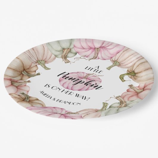 Pastel Pumpkins Girl Babydusche Pink Pappteller (Schrägansicht)