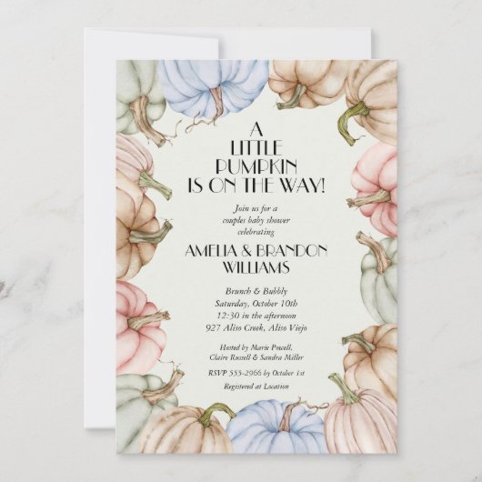 Pastel Pumpkins Green Baby Dusche Einladung (Vorderseite)