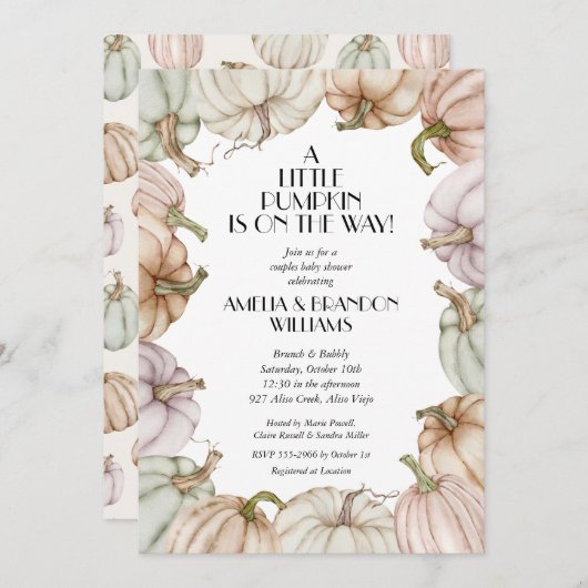 Pastel Pumpkins Neutral Baby Dusche Einladung (Vorne/Hinten)
