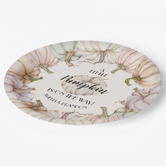 Pastel Pumpkins Neutral Baby Dusche Pappteller (Schrägansicht)